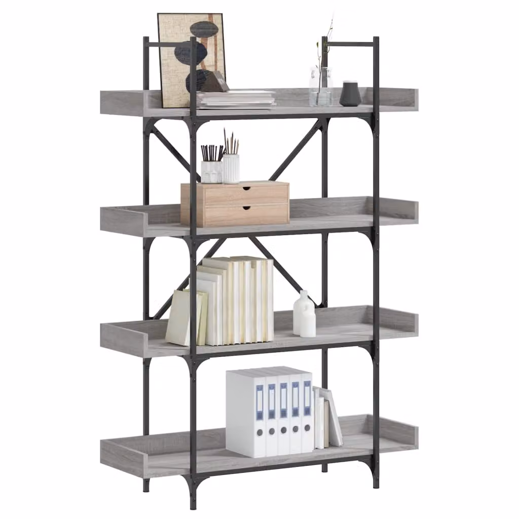 Libreria con 4 Ripiani vidaXL in Stile Industrial, Grigio Sonoma, L 100 cm x P 33 cm x H 145,5 cm