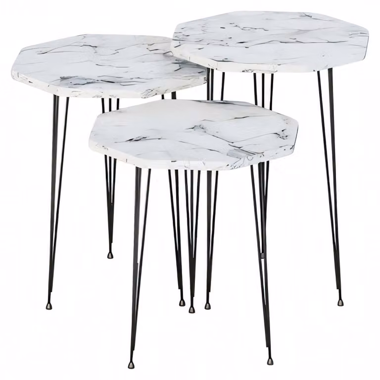 Elegantes weißes Couchtisch-Set aus Holz und Metall im