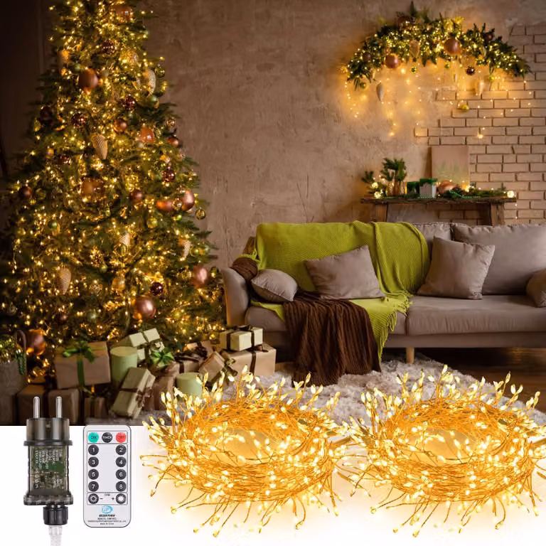 Catena luminosa a LED con filo di rame, lunghezza 5 metri, 300 LED, luce bianco caldo, grado di protezione IP65