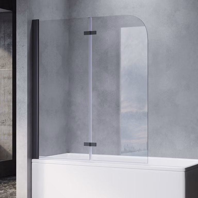 SONNI Attacco per vasca pieghevole nero 120x140cm NANO vetro ESG 6mm cabina doccia per vasche da bagno