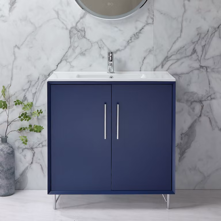 Mobile Bagno Antracite 810mm con Lavabo e Maniglie Cromate con Impugnatura a Dito - Edge