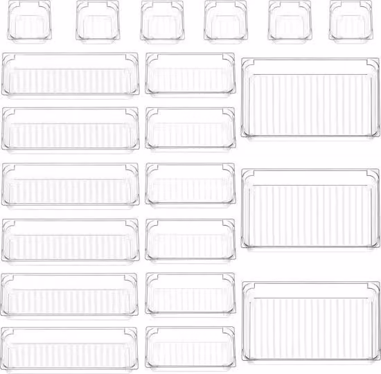 Organizzatore di Cassetto Trasparente in Plastica con Divider per Cucina e Bagno