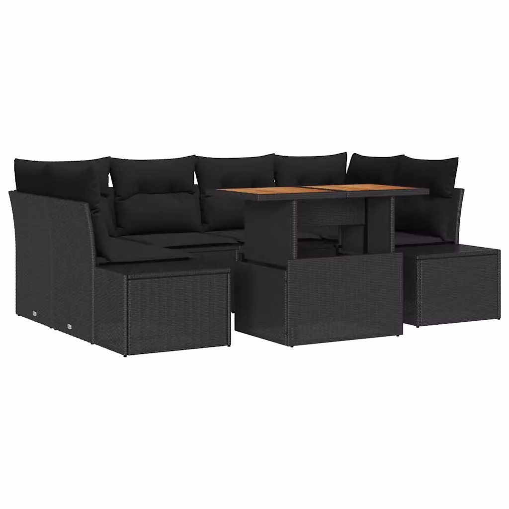 Set Divano da Giardino vidaXL 7 Pezzi in Polyrattan Nero con Cuscini e Funzione Archiviazione – 2