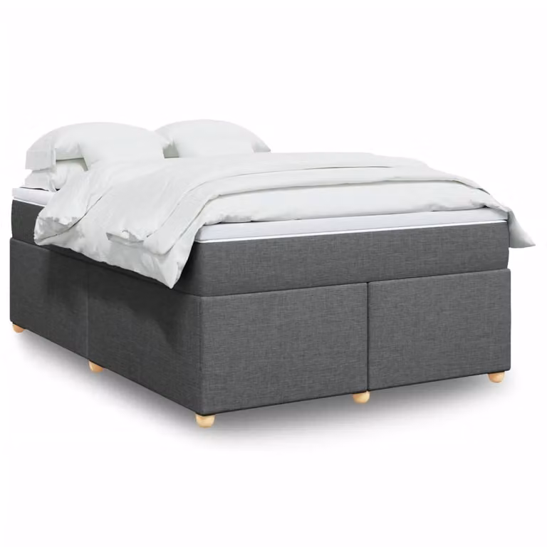 vidaXL Giroletto a Molle con Materasso Ibrido in Tessuto Grigio e Bianco L/P/H: 160 x 200 cm