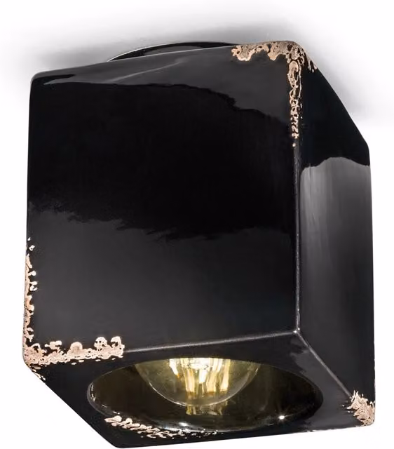 Plafoniera Vintage Cubica in Ceramica Nera Ferroluce con 1 Luce E27