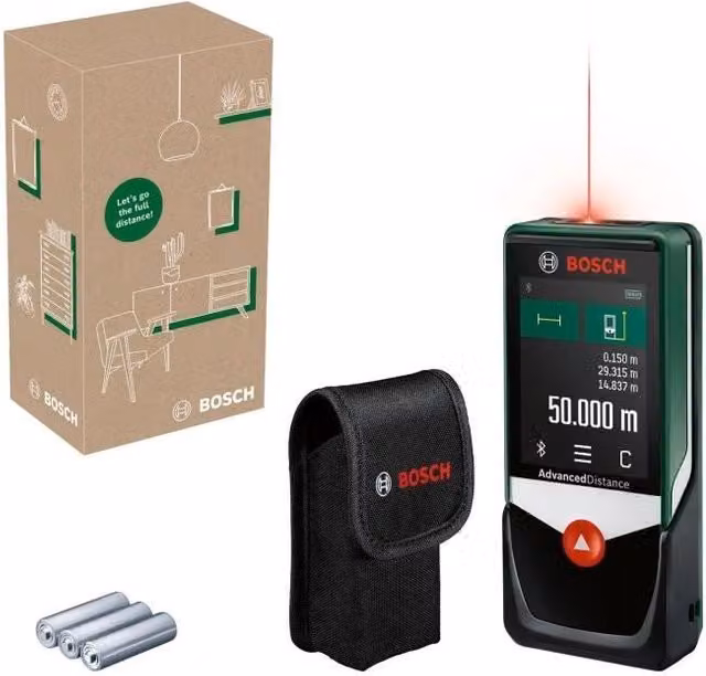 Telemetro laser Bosch AdvancedDistance 50 C (misurazione precisa della distanza fino a 50 metri, touch screen, funzioni di misurazione