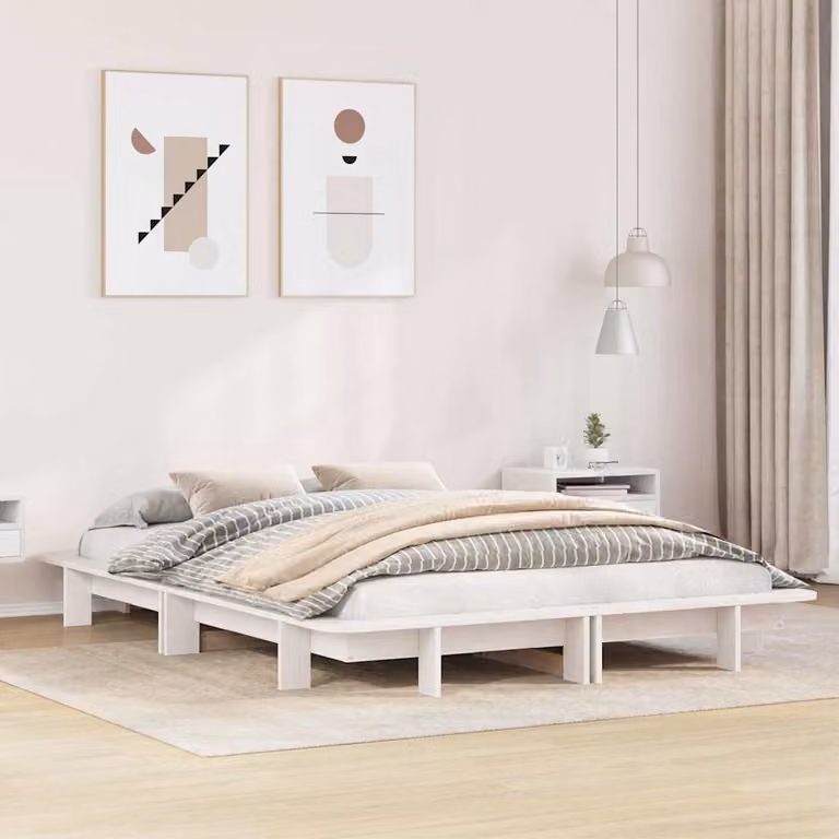vidaXL Letto Moderno in Legno Massello di Pino Bianco 150x200 cm
