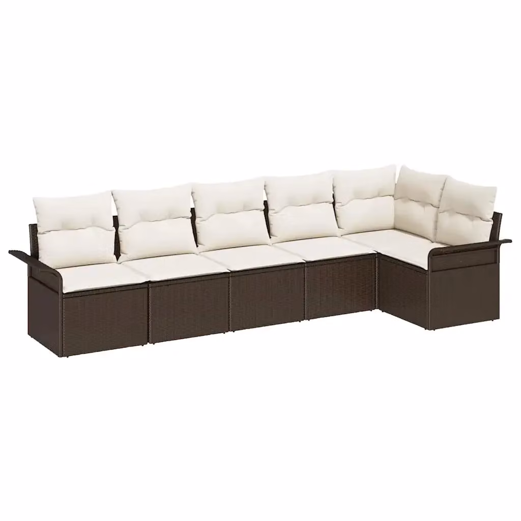 Set Divano da Giardino vidaXL 6 pz Marrone con Cuscini in Polyrattan e Struttura in Acciaio – 2