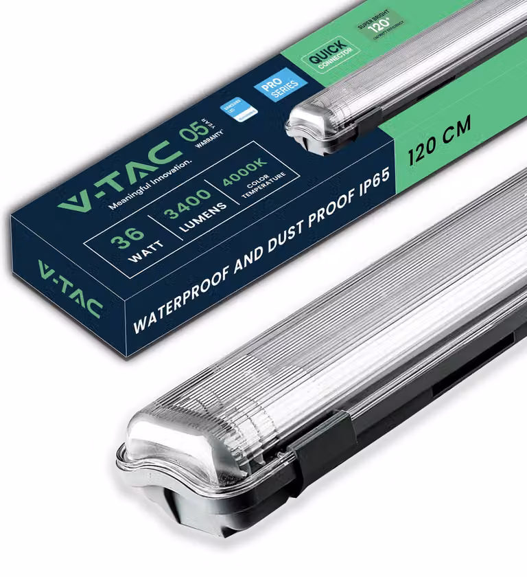 Lampada LED per ambienti umidi V-TAC, 120 cm, impermeabile IP65, 36W - Chip Samsung - Lampada rettangolare, 3400 lumen, IP20, per parete, garage, magazzino - Lampada a LED - Plafoniera LED - Luce bianco neutro 4000K
