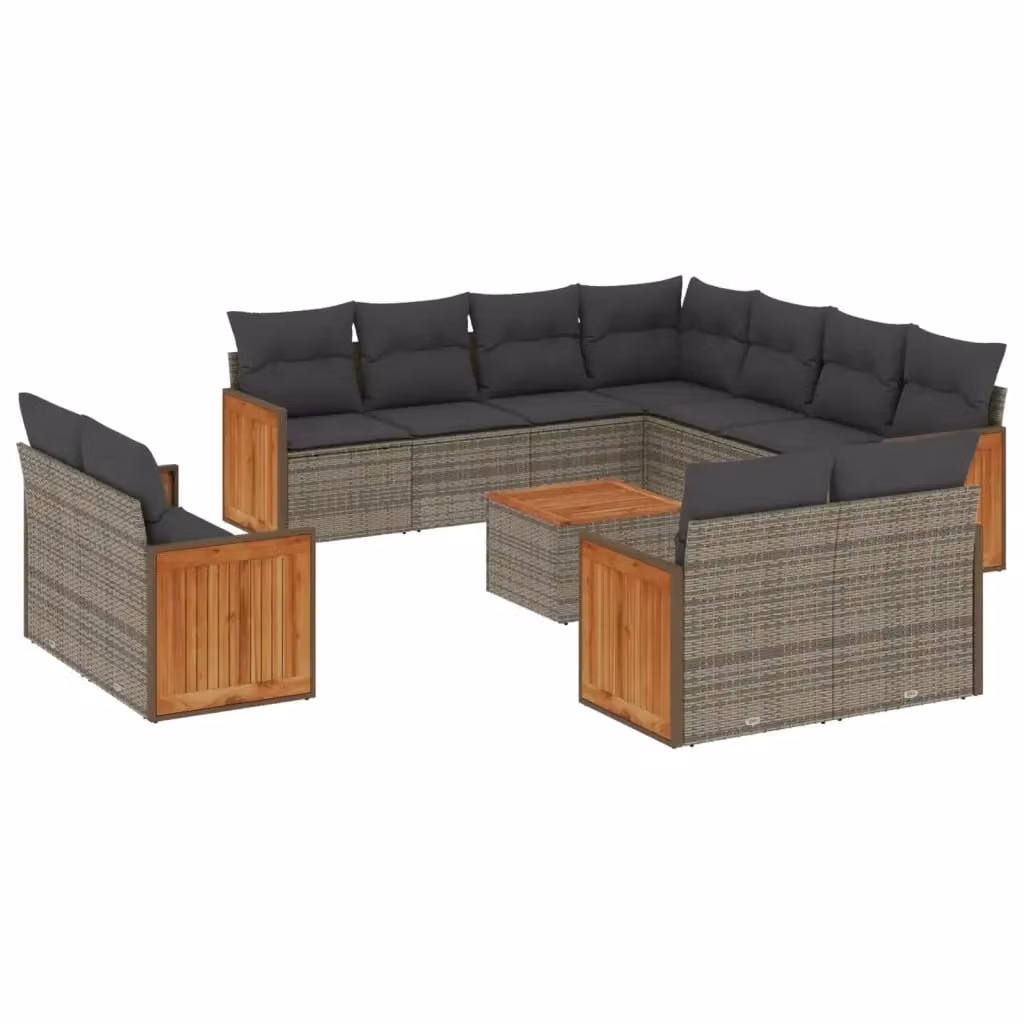 vidaXL Set di Divani da Giardino 12 Pezzi in Polyrattan Grigio con Cuscini e Tavolino da Esterno – 2