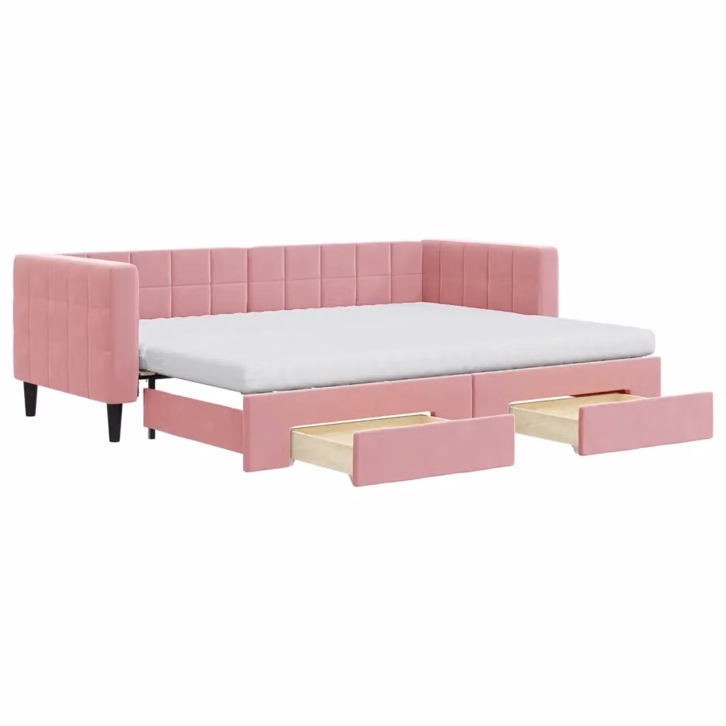 Divano Letto Estraibile con Cassetti vidaXL in Velluto Rosa L: 80 cm, P: 200 cm, H: 68 cm – 2