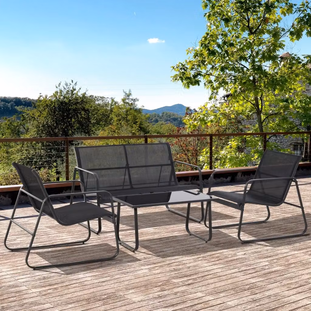 Set Salotto da Giardino GIORDANOSHOP con Divano a 2 Posti, 2 Poltrone e Tavolino in Acciaio Verniciato e Textilene Nero – 2