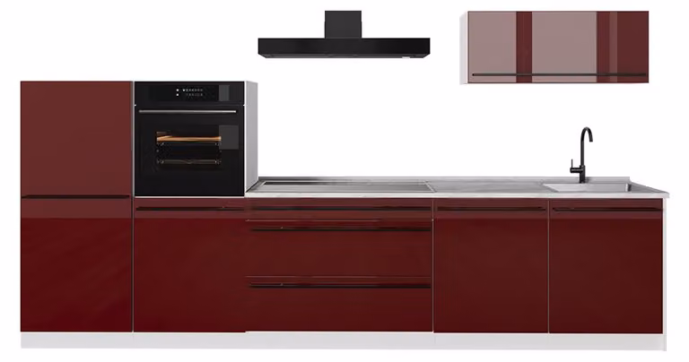 Cucina componibile Vicco R-Line Rosso lucido/Bianco 340 cm senza piano di lavoro, Model 66544