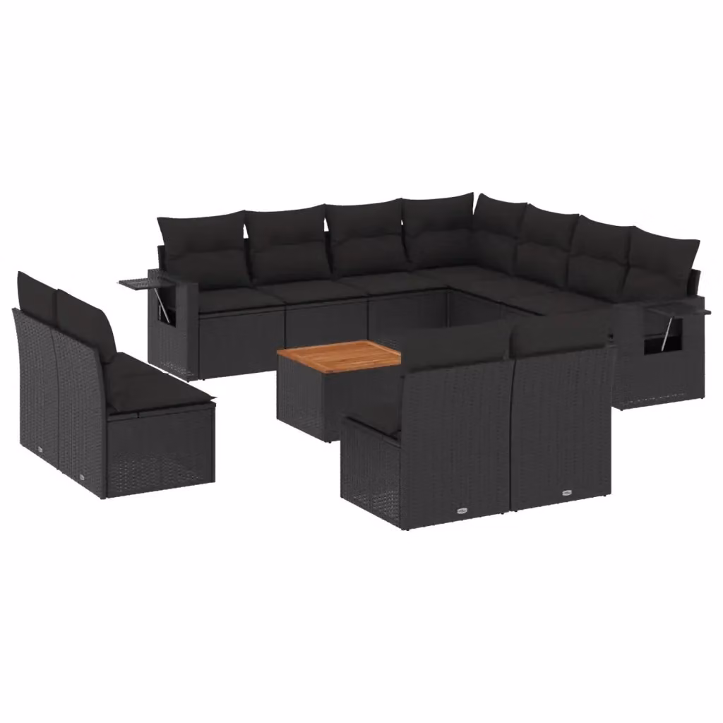vidaXL Set Divani da Giardino 12 pz in Polyrattan Nero con Cuscini e Tavolino da Esterno a Forma di U – 2