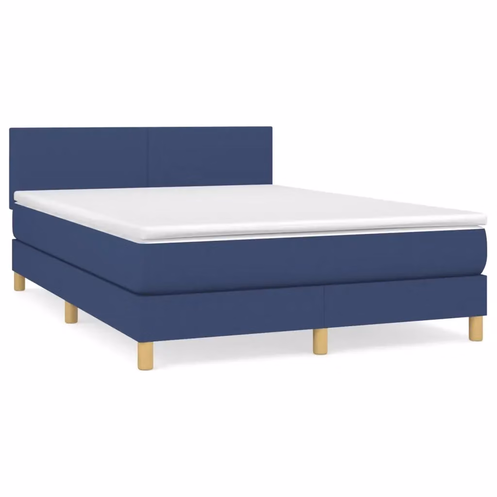 vidaXL Letto Ibrido con Giroletto a Molle e Materasso in Tessuto Blu e Bianco L/P/H: 144 x 193 x 88 cm – 2