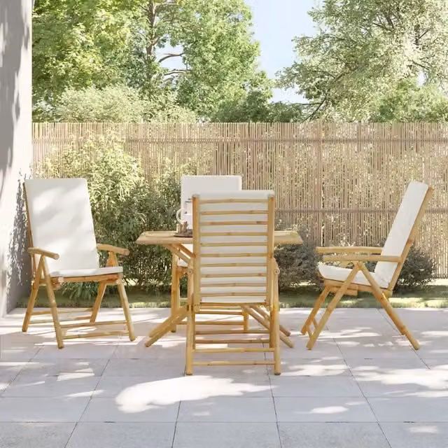 Sedie da Giardino Reclinabili 4 pz Cuscini Bianco Crema Bambù 3208927
