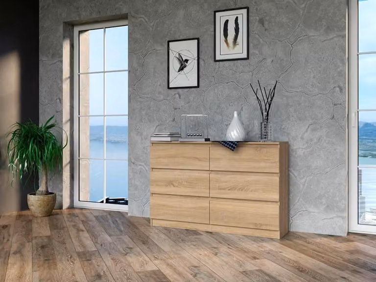 Comò, larghezza 120/140 cm, 6 cassetti