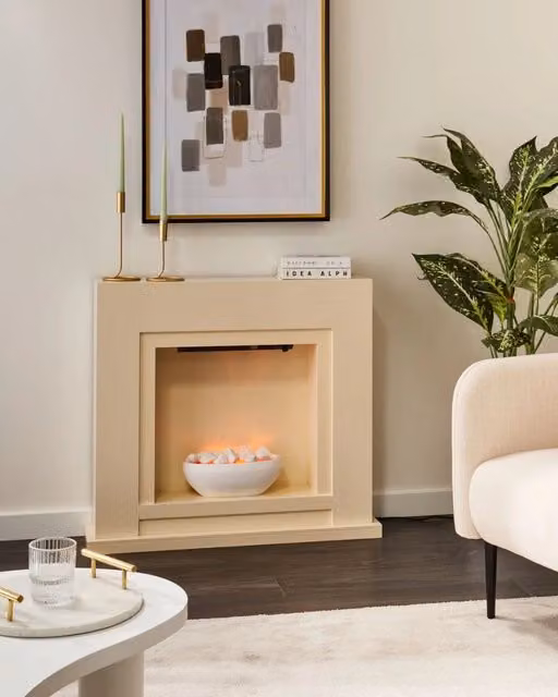 Camino elettrico riscaldatore BELIANI beige in MDF con effetto LED carboni e ciottoli e termostato