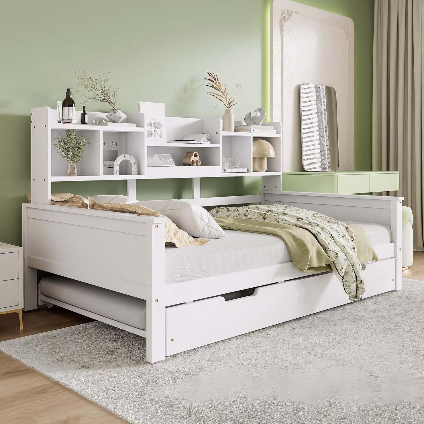 STILVORA divano letto 90x200/90x190 letto in legno per ragazzi con contenitore e rete a doghe, letto multifunzionale con letto estraibile, bianco (senza materasso)