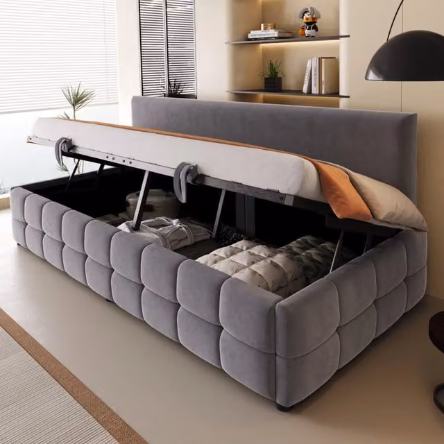 Letto singolo imbottito 90x200 cm con contenitore idraulico, velluto grigio scuro