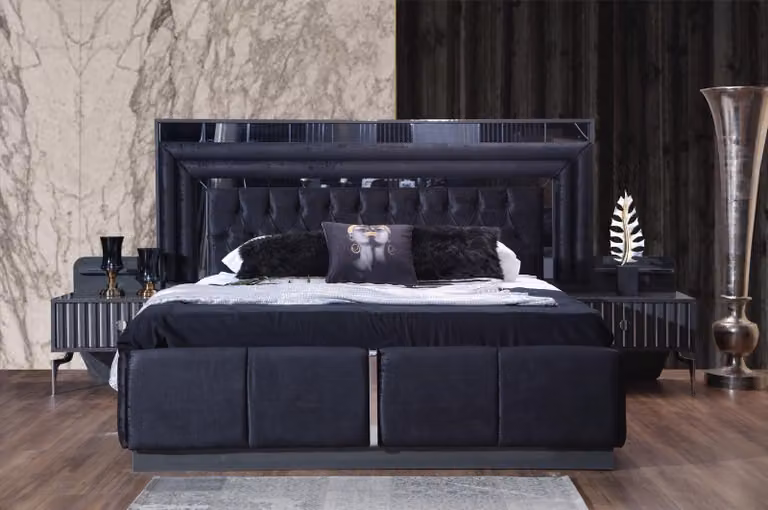 Schwarzes Luxus Chesterfield Doppelbett Moderne Bettgestelle Holz Möbel