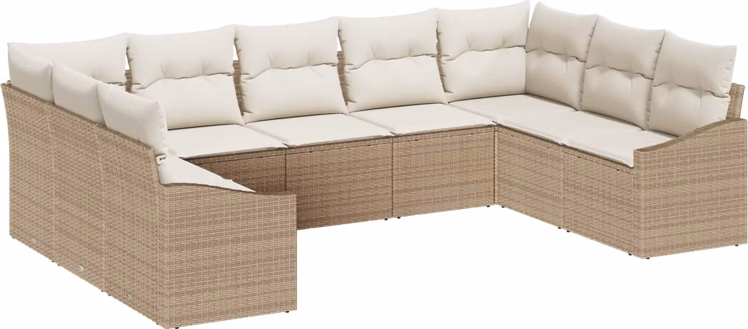 Set Divano da Giardino 9 pcs Beige e Crema polyrattan