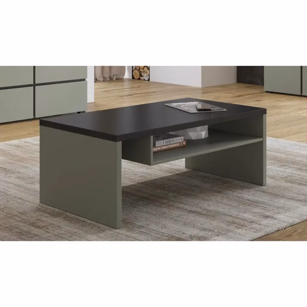 Tavolino basso HAVANA Meublorama verde salvia e nero con piano opaco e nicchia, design moderno per il tuo soggiorno, L: 126 cm, P: 60 cm, H: 45 cm – 2