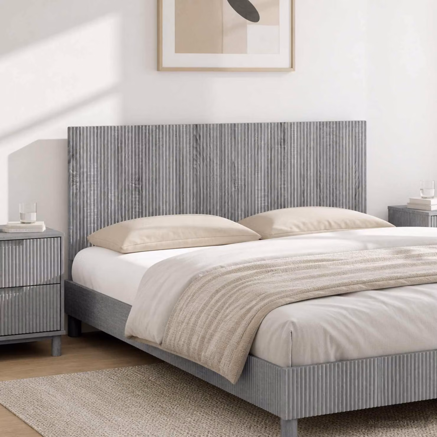 Testiera da muro vidaXL ARNHEM grigio con ripiano integrato in legno ingegnerizzato L: 140 cm, H: 50 cm, P: 3 cm