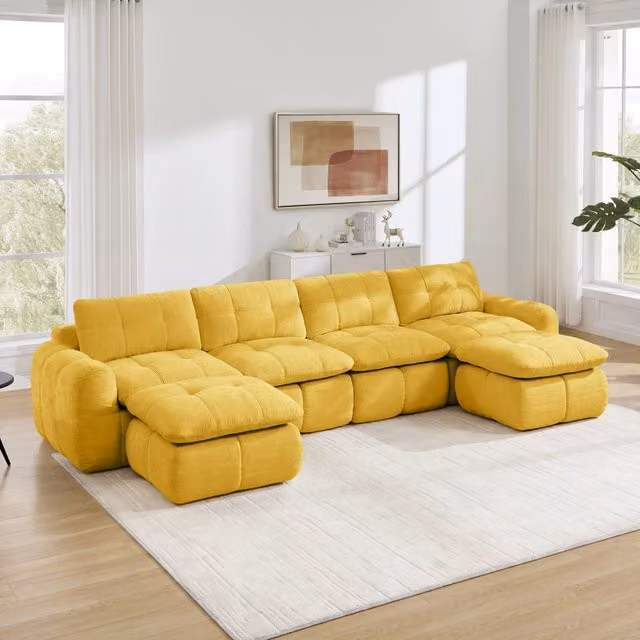 Divano modulare 334x160x68 cm combinabile in chenille giallo