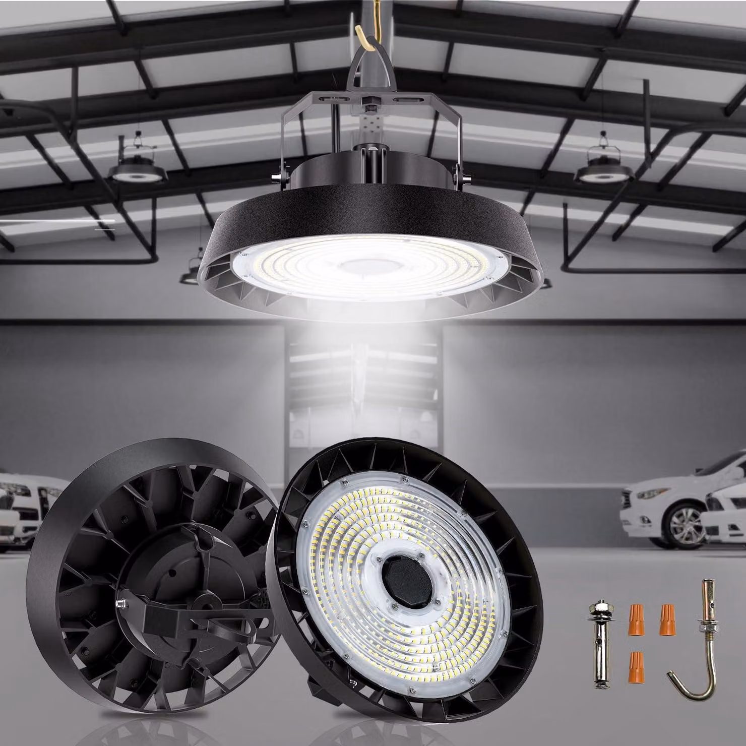 Fareto LED UFO da 150 W, 170 lm/W, luce bianca fredda, 5000 K, grado di protezione IP65