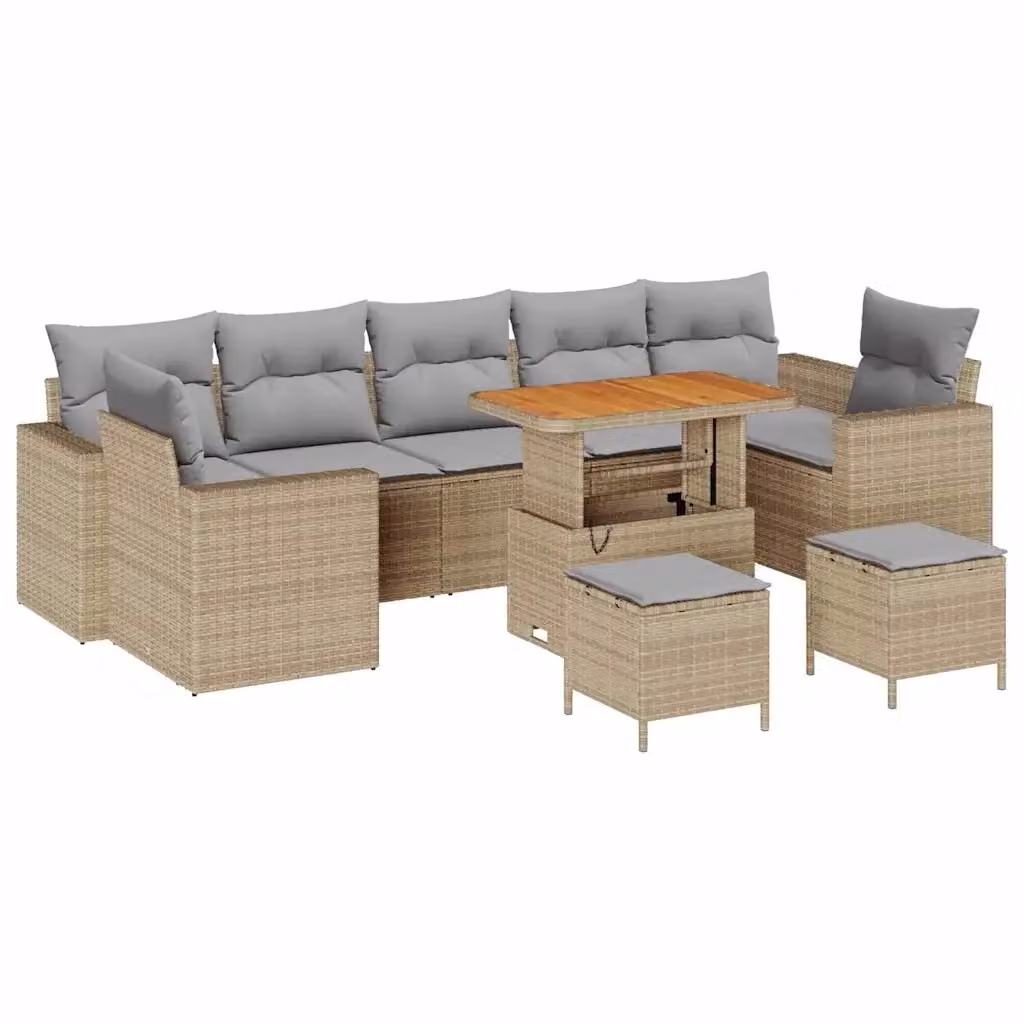Set Divano da Giardino 10 Pezzi vidaXL Beige con Cuscini e Tavolino da Esterno in Polyrattan e Acciaio – 2