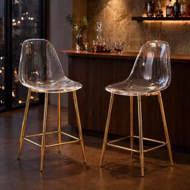 SGABELLO BAR Trasparente con struttura in metallo dorato, 66,5x48,0x37,0 cm