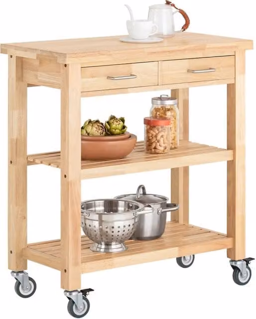 Carrello da cucina SOBUY in legno e bambù marrone con ruote, design moderno e rettangolare, L: 60 cm, P: 30 cm, H: 90 cm