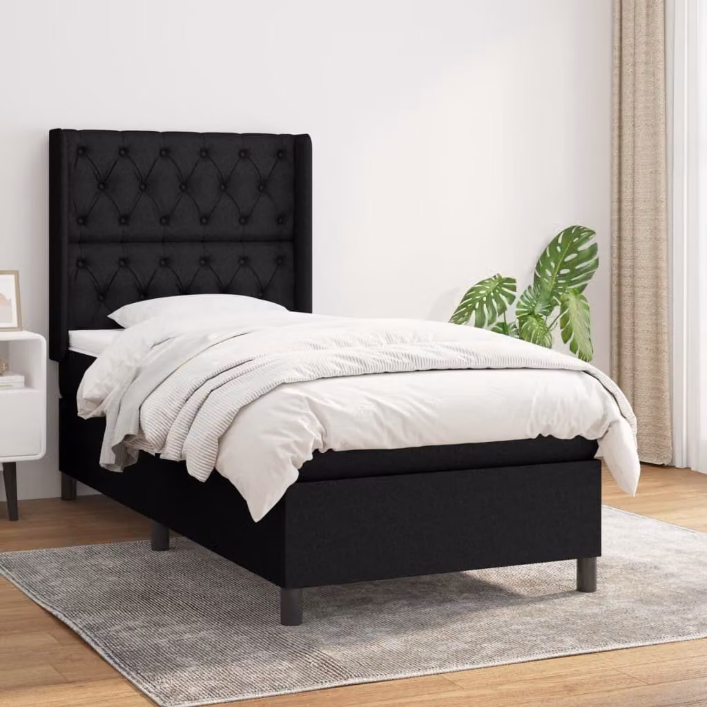 The Living Store Letto a molle con materasso nero 80x200 cm in tessuto