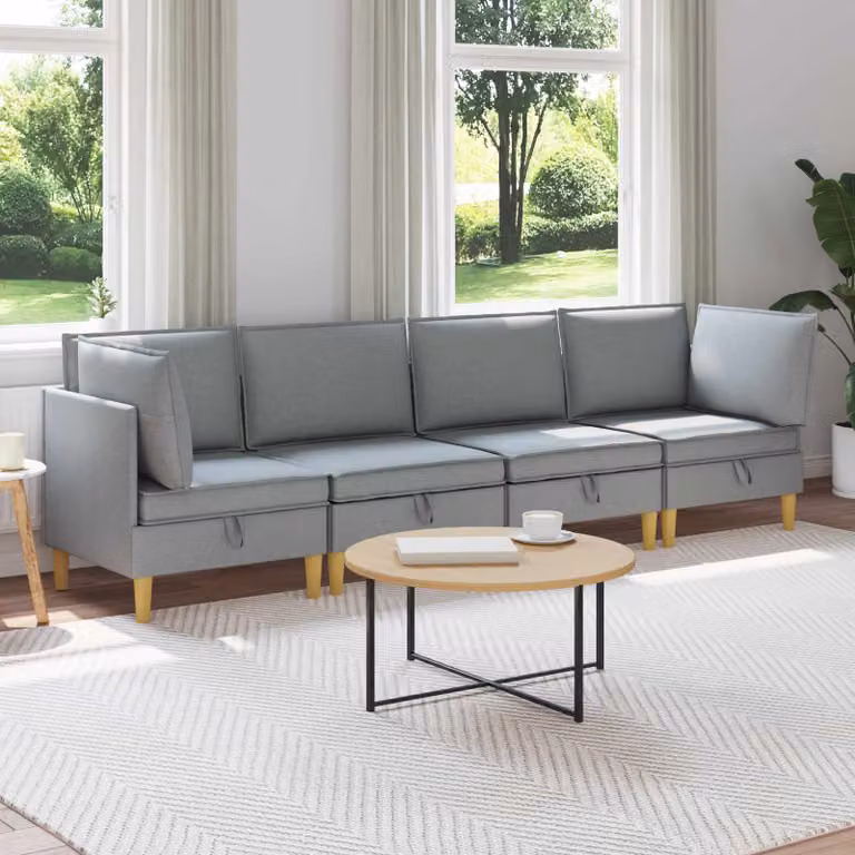 Set di divani modulari vidaXL in tessuto grigio, composizione a L con spazio di archiviazione, 4 pezzi