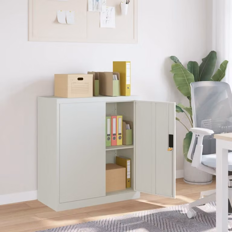 vidaXL Armadio Classificatore in Metallo Grigio Opaco con Ante a Battente e Serratura L: 79 cm, P: 40 cm, H: 90 cm