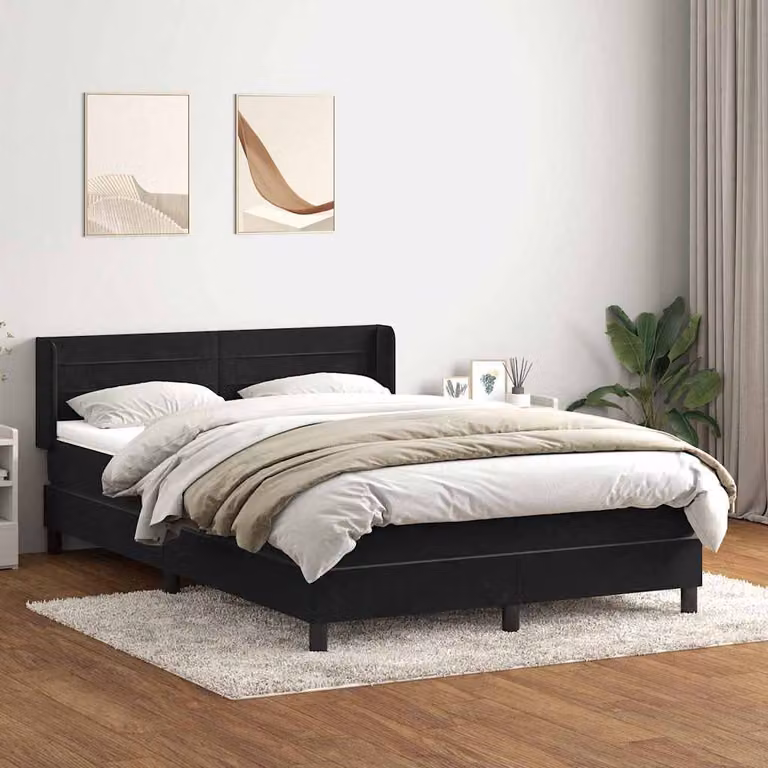 vidaXL Giroletto a Molle Ibrido con Materasso in Velluto Nero L: 163 cm, P: 88 cm, H: 213 cm