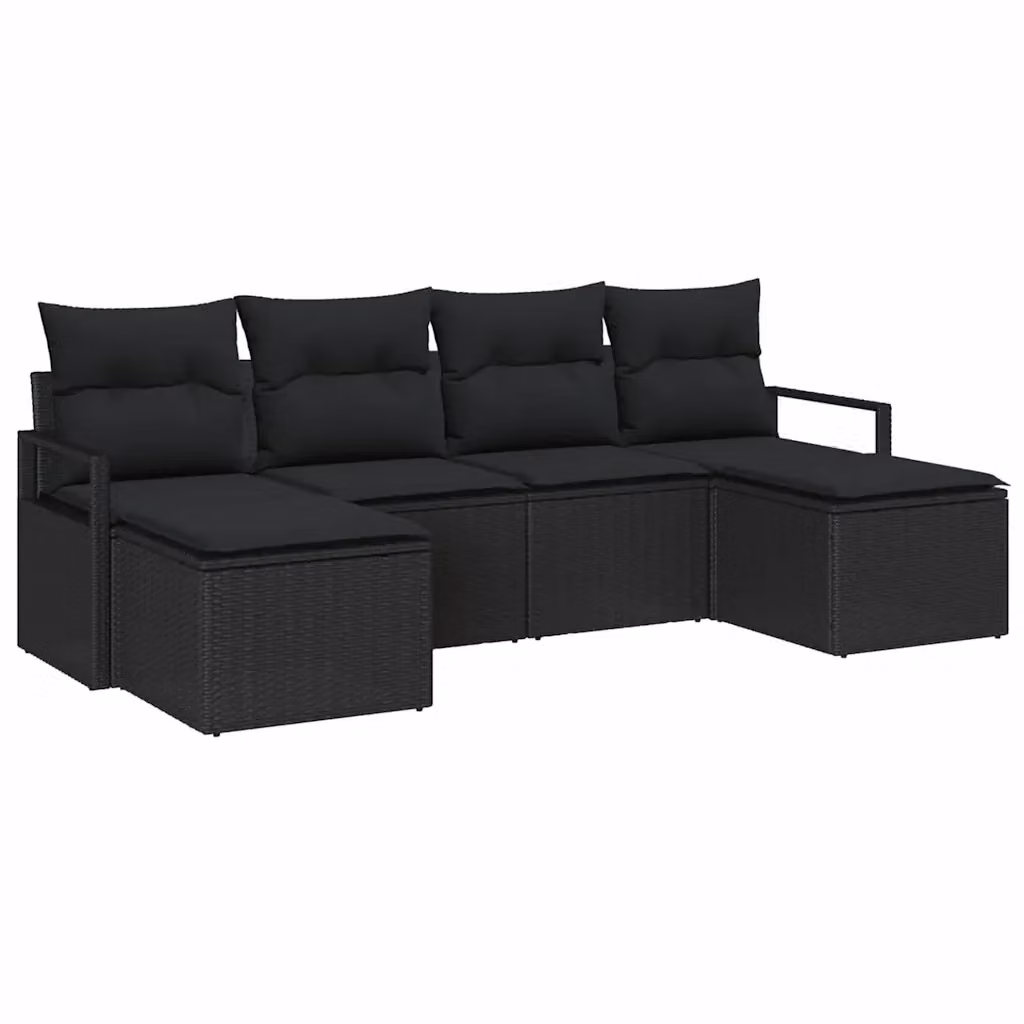 Set di divani da giardino vidaXL a forma di L composto da 6 pezzi in polyrattan nero con cuscini inclusi – 2