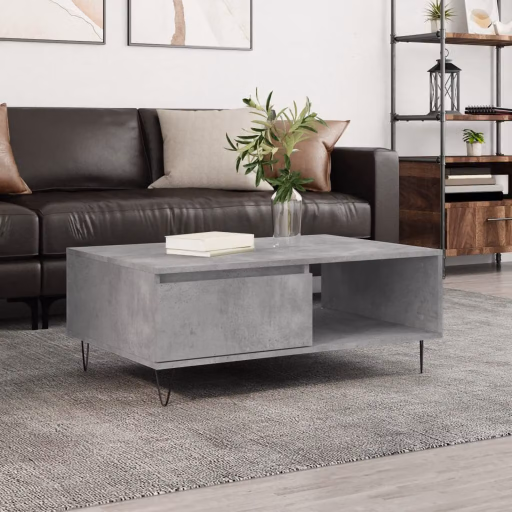 vidaXL Tavolino da Salotto Rettangolare Grigio Cemento in Legno e Metallo L: 90 cm, P: 60 cm, H: 35 cm