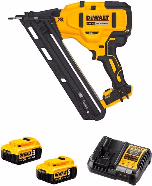 Chiodatrice DeWalt DCN650P2-SK Gialla con 2 batterie da 5,0 Ah e caricabatterie DCB1104 – 1