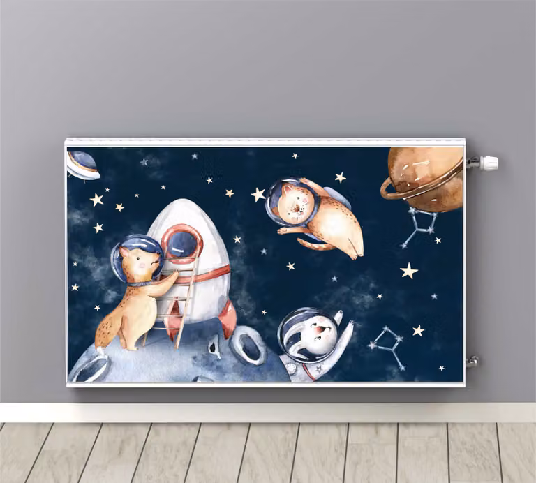 Tappeto magnetico per radiatori - Animali nello spazio 60x100 cm per bambini - Rivestimenti magnetici per la stanza dei bambini Copriradiatore