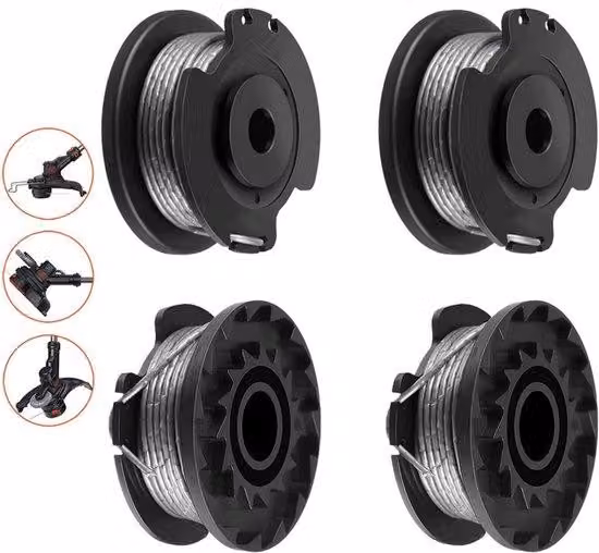 Set da 4 bobine per decespugliatore - Bobina e filo di ricambio - Per decespugliatori - Metallo - Nero - Universale