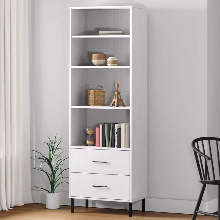 Libreria con 2 Cassetti vidaXL OSLO in Legno di Pino Bianco L 60 cm, P 35 cm, H 180 cm