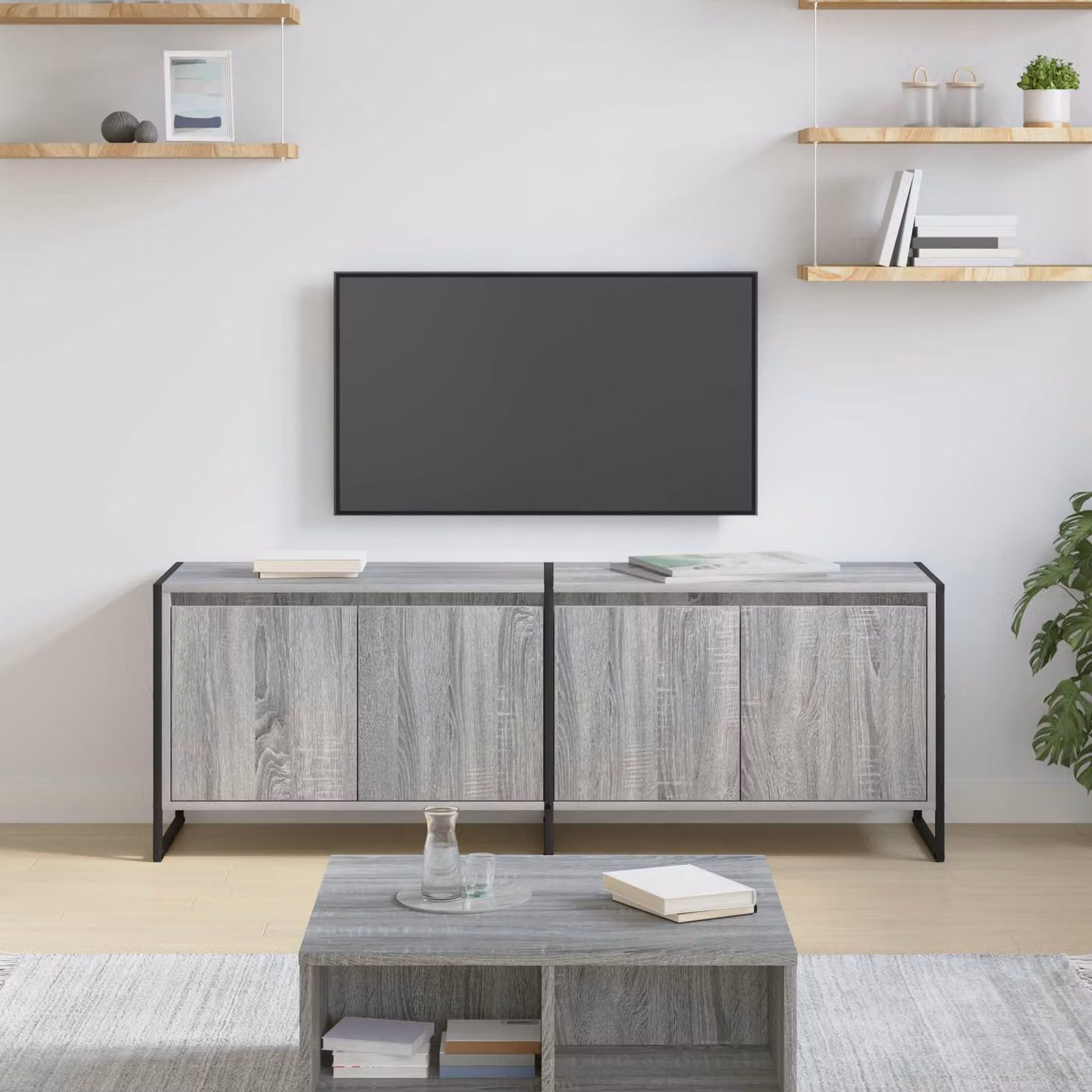 Mobile TV vidaXL in stile industriale, Grigio, L 140 x P 36 x H 49.5 cm