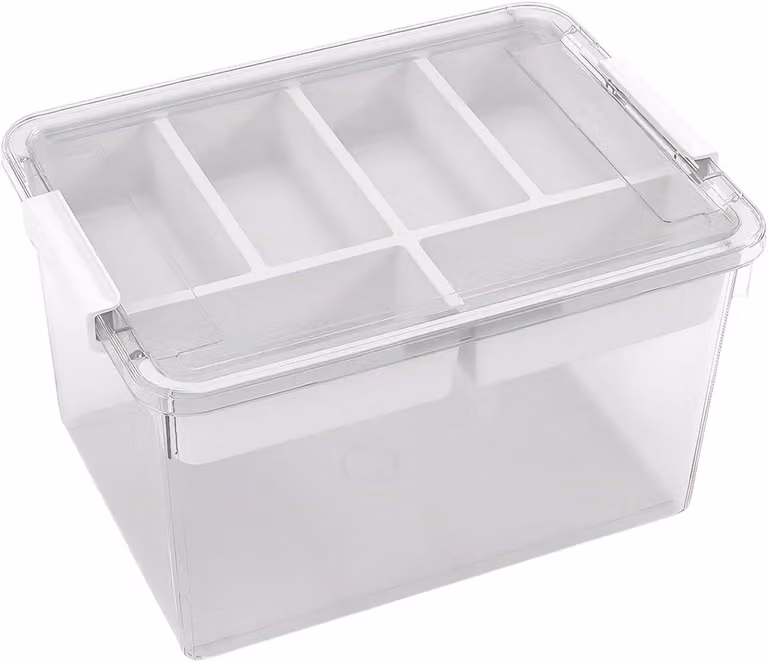 Contenitore di stoccaggio 29,5 x 18,5 x 40,5 cm, 16 litri, trasparente, con coperchio e cassetto, per utensili