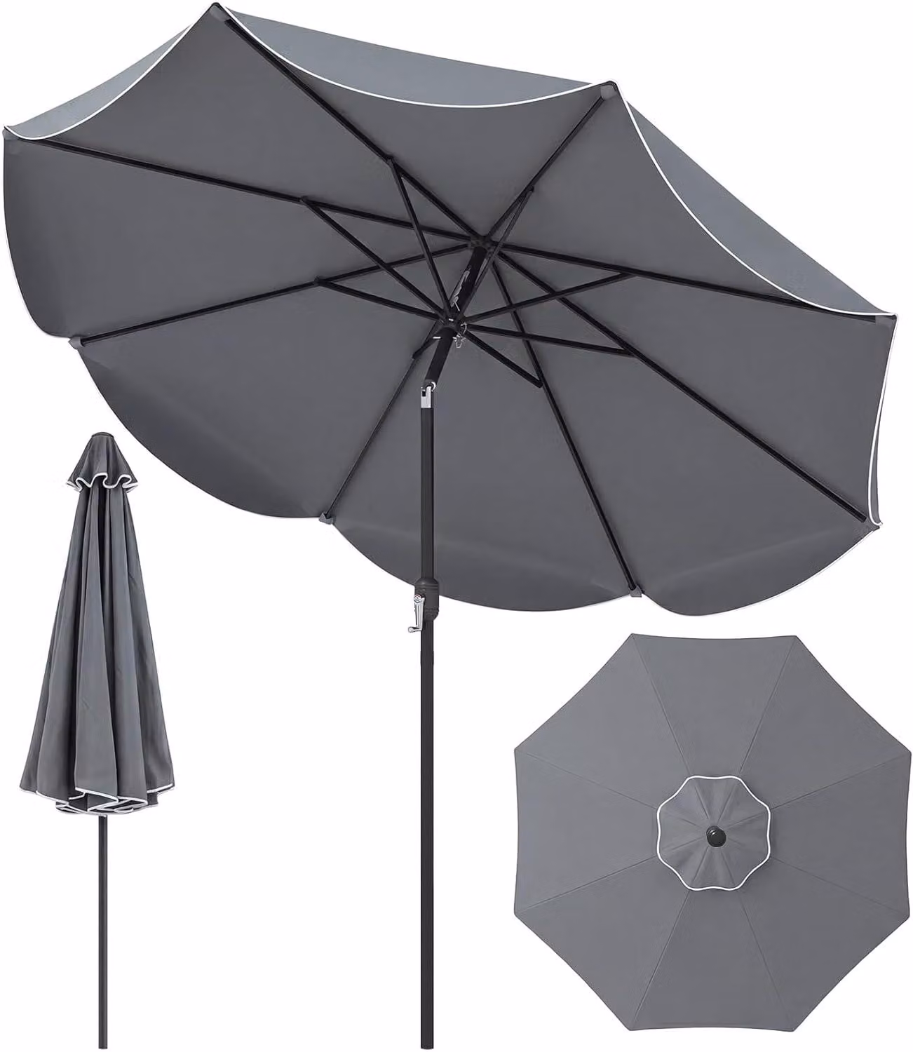 KOMFOTTEU, ombrellone da giardino da 270 cm, con manovella, struttura a ventaglio e a croce, inclinabile di 30° su entrambi i lati, ombrellone da balcone con 8 stecche, adatto per 4-6 persone, ideale come ombrellone da mercato per balcone, giardino e terr
