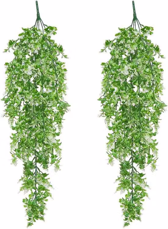 Confezione da 2 piante da appendere artificiali, in plastica, bianche, 70 cm