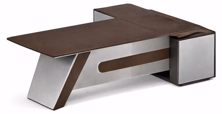 Scrivania moderna in legno e acciaio inossidabile, dal design minimalista