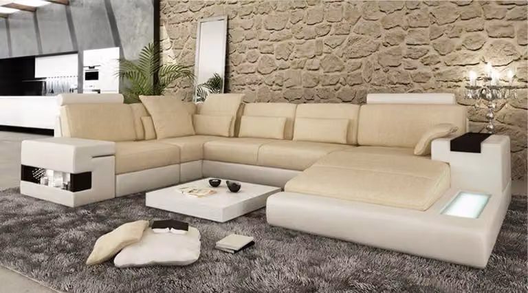 Ecksofa Sofa U-Form Ledersofa Couch Wohnlandschaft Design Modern Sofa