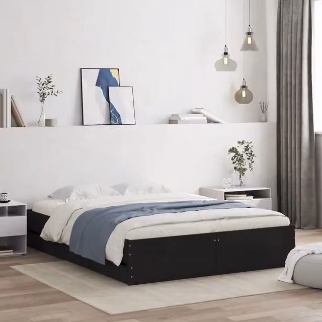 Giroletto con Cassetti-Struttura Letto con contenitore Nero 140x200 cm in Legno Multistrato 100690